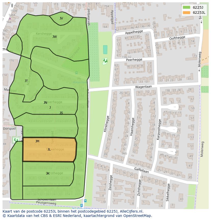 Afbeelding van het postcodegebied 6225 JL op de kaart.