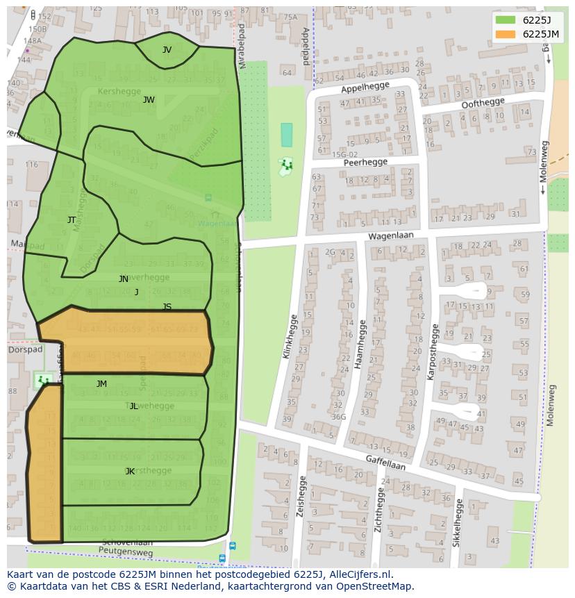 Afbeelding van het postcodegebied 6225 JM op de kaart.