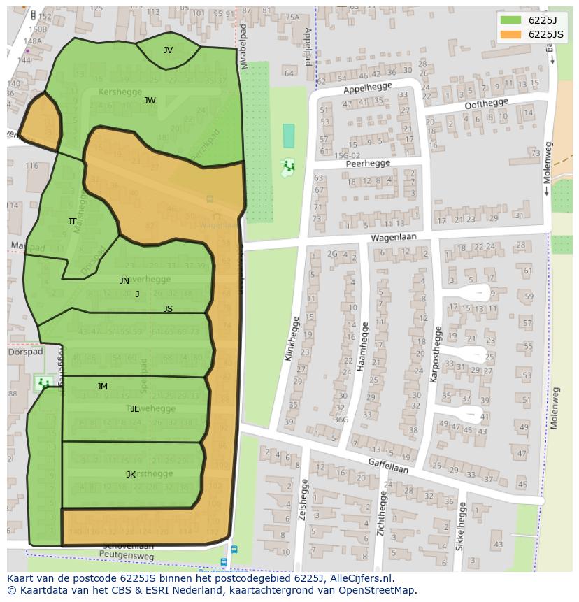 Afbeelding van het postcodegebied 6225 JS op de kaart.