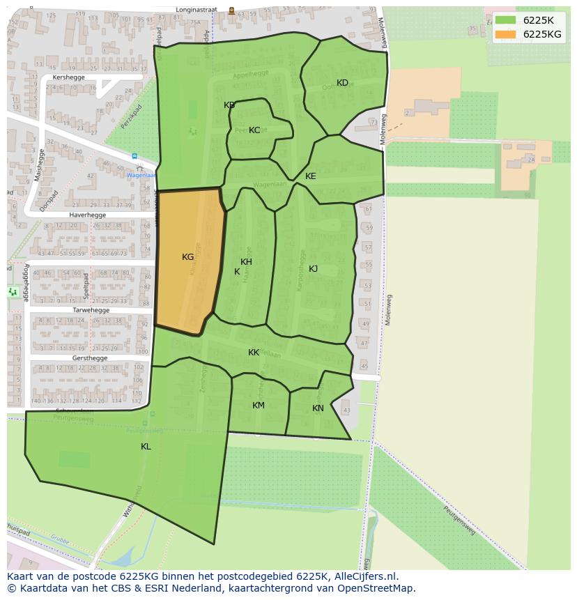 Afbeelding van het postcodegebied 6225 KG op de kaart.