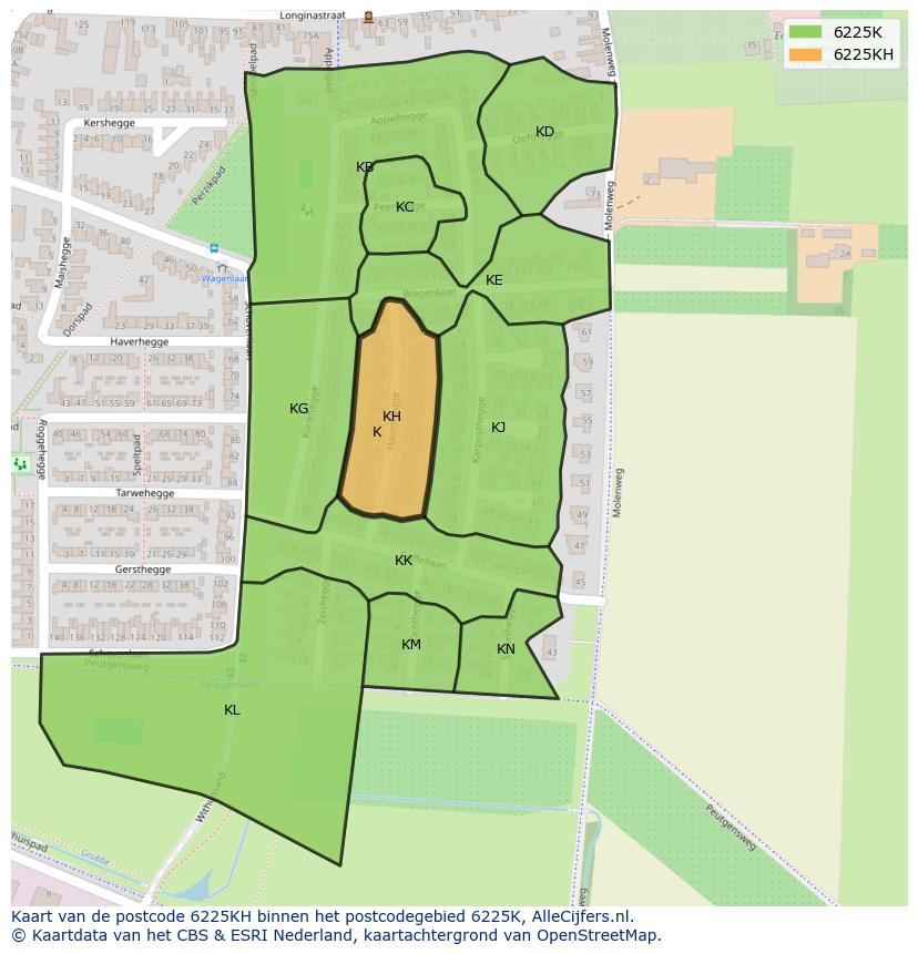 Afbeelding van het postcodegebied 6225 KH op de kaart.