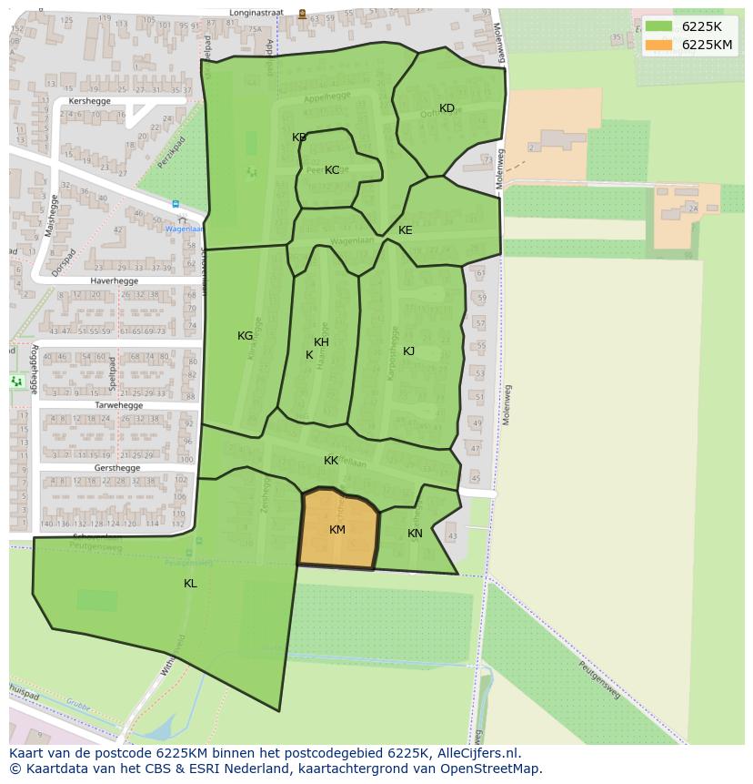Afbeelding van het postcodegebied 6225 KM op de kaart.