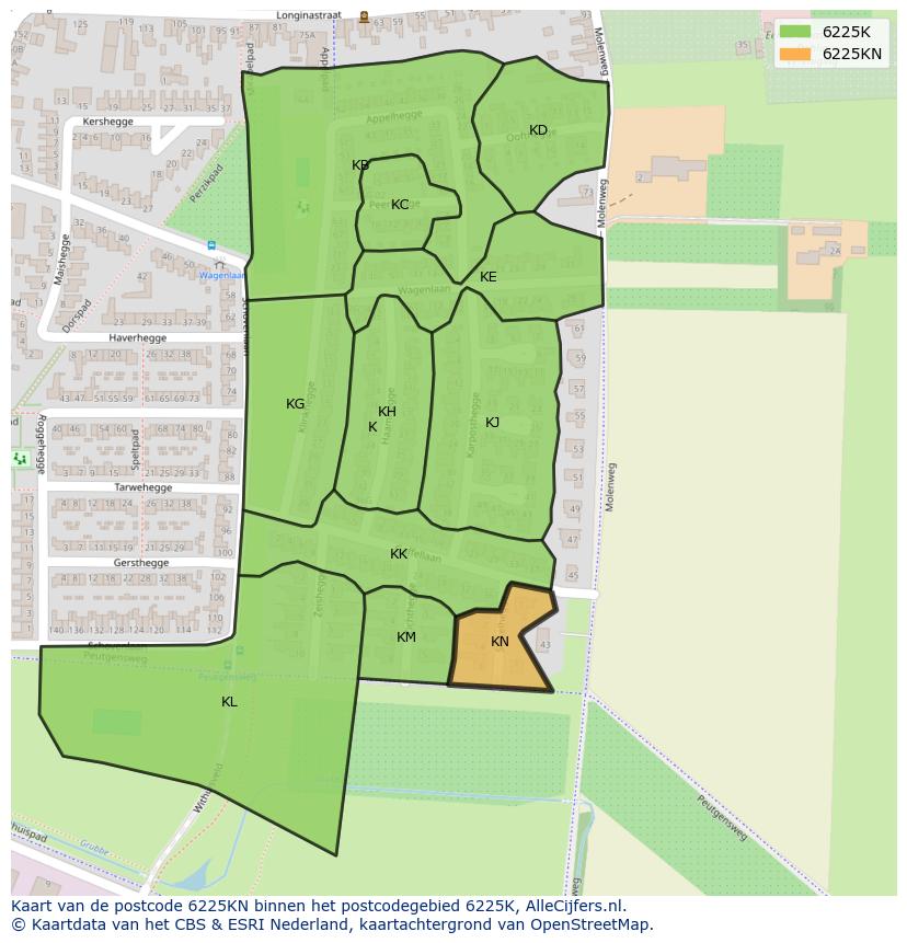 Afbeelding van het postcodegebied 6225 KN op de kaart.