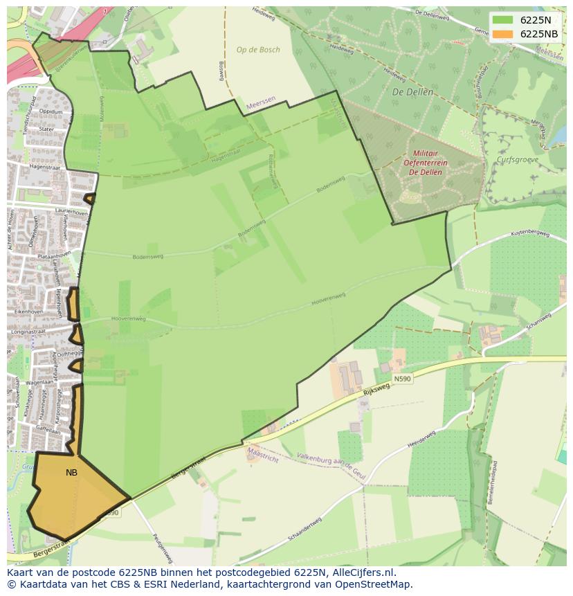 Afbeelding van het postcodegebied 6225 NB op de kaart.