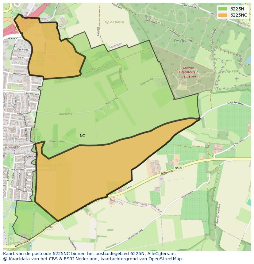 Afbeelding van het postcodegebied 6225 NC op de kaart.