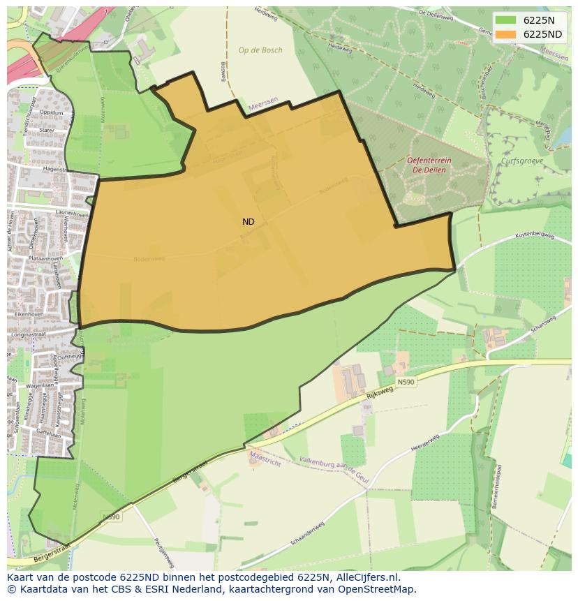 Afbeelding van het postcodegebied 6225 ND op de kaart.