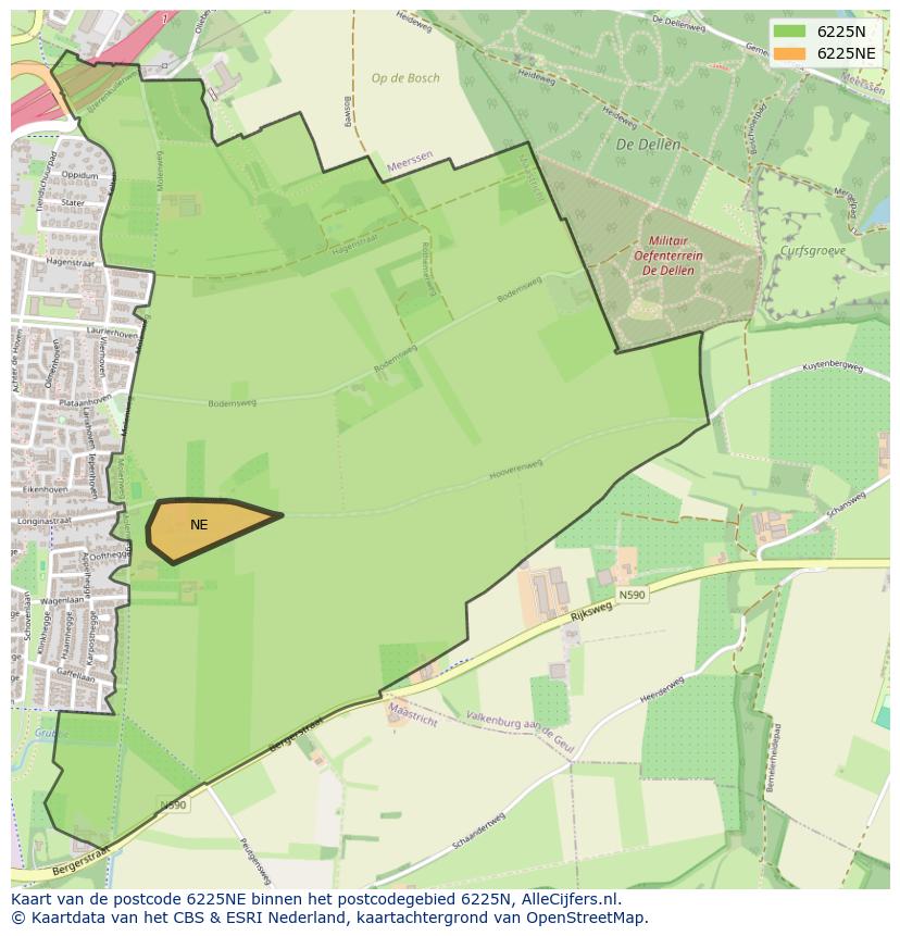 Afbeelding van het postcodegebied 6225 NE op de kaart.