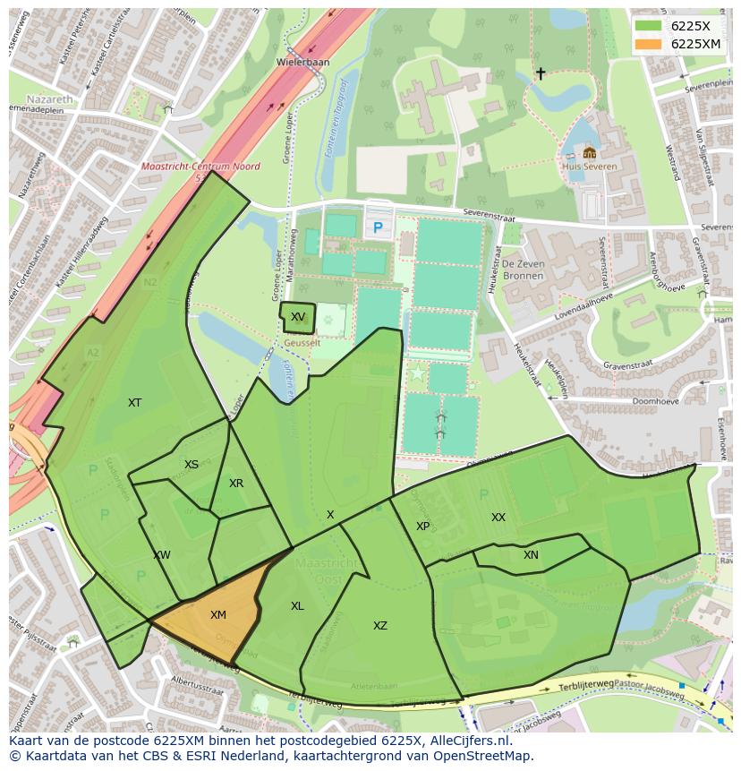 Afbeelding van het postcodegebied 6225 XM op de kaart.