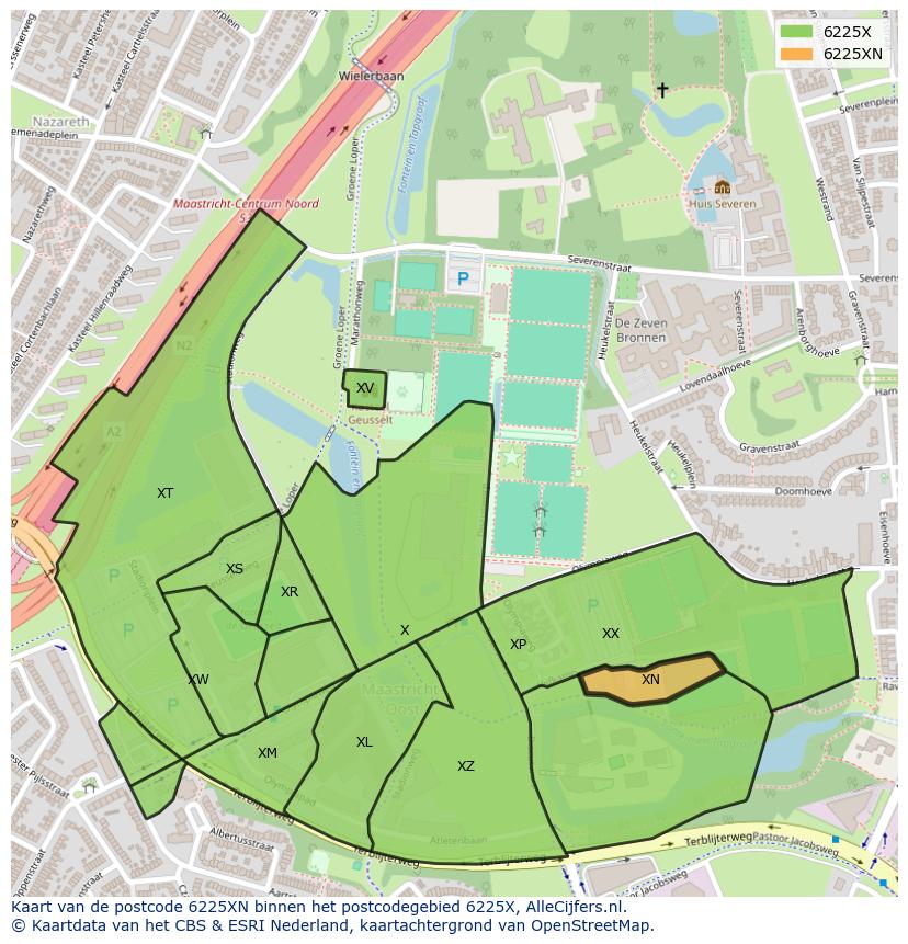 Afbeelding van het postcodegebied 6225 XN op de kaart.