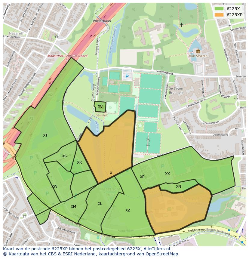 Afbeelding van het postcodegebied 6225 XP op de kaart.