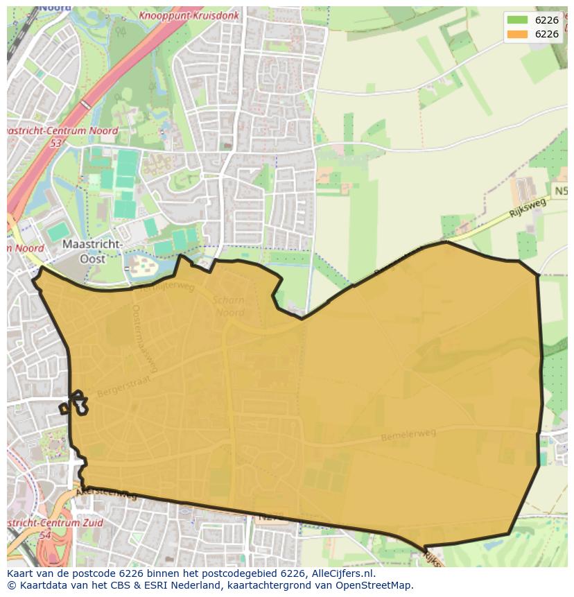 Afbeelding van het postcodegebied 6226 op de kaart.