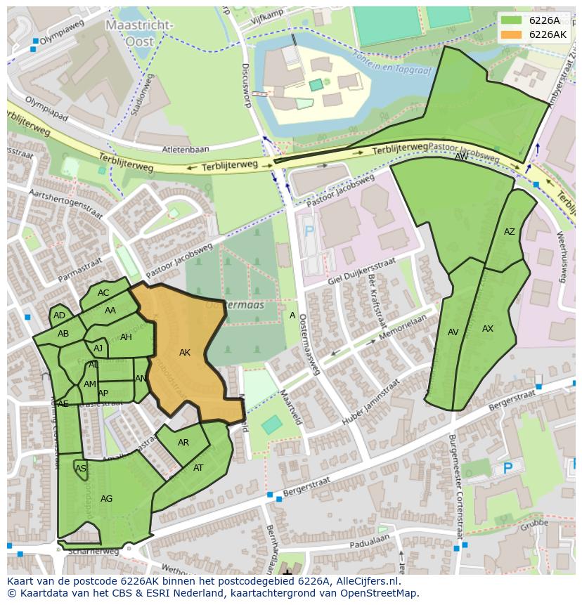 Afbeelding van het postcodegebied 6226 AK op de kaart.