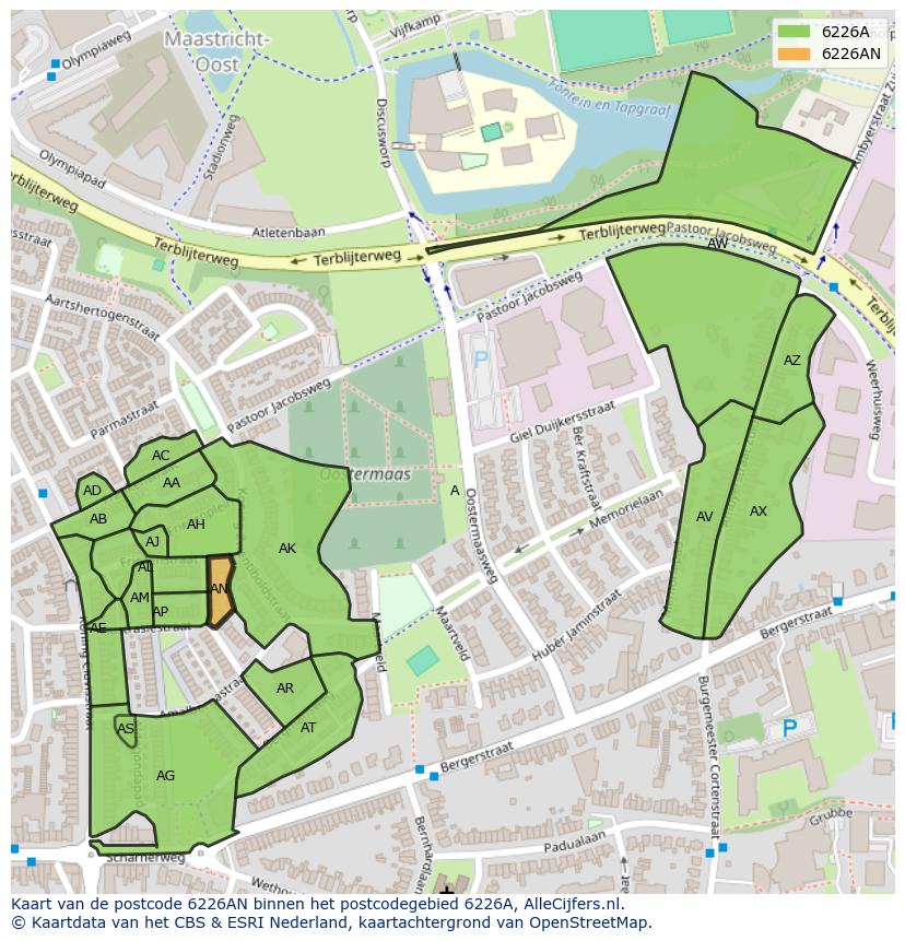 Afbeelding van het postcodegebied 6226 AN op de kaart.