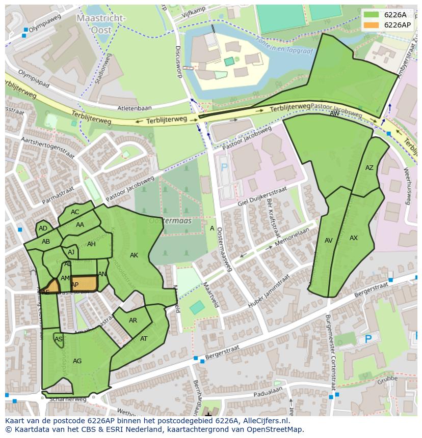 Afbeelding van het postcodegebied 6226 AP op de kaart.