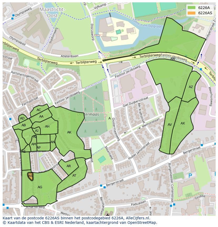 Afbeelding van het postcodegebied 6226 AS op de kaart.