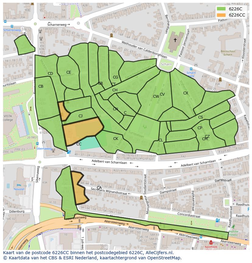Afbeelding van het postcodegebied 6226 CC op de kaart.