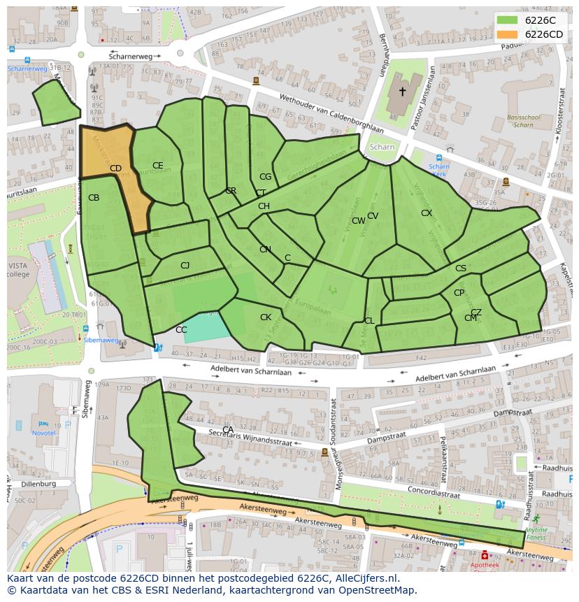 Afbeelding van het postcodegebied 6226 CD op de kaart.
