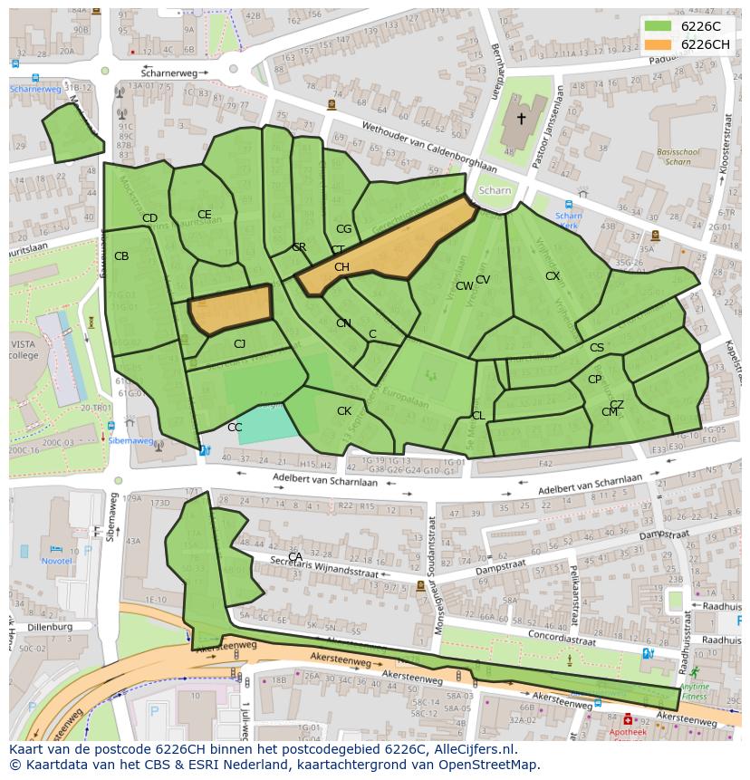 Afbeelding van het postcodegebied 6226 CH op de kaart.