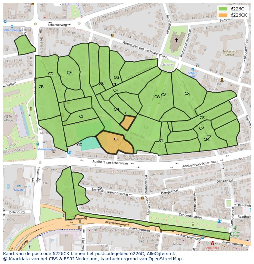 Afbeelding van het postcodegebied 6226 CK op de kaart.