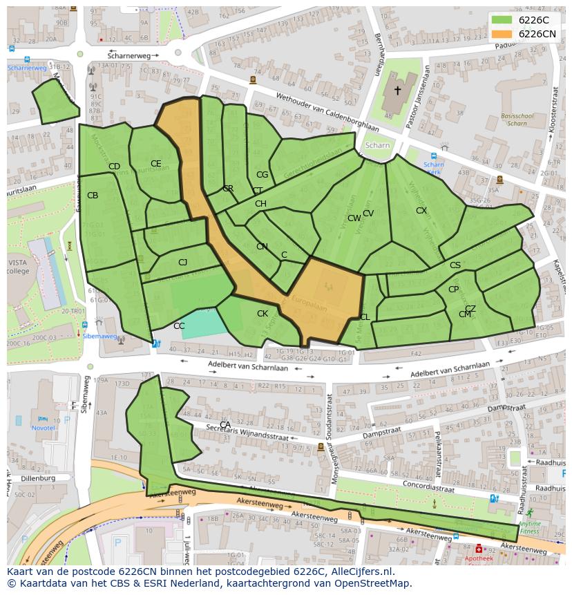 Afbeelding van het postcodegebied 6226 CN op de kaart.
