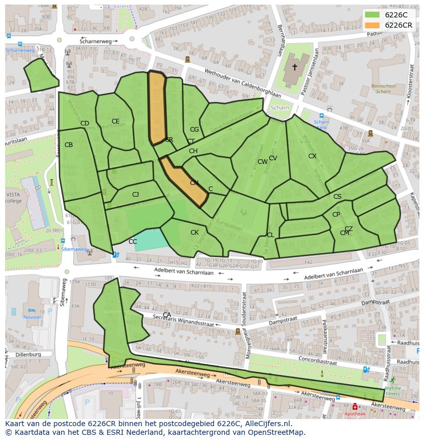 Afbeelding van het postcodegebied 6226 CR op de kaart.