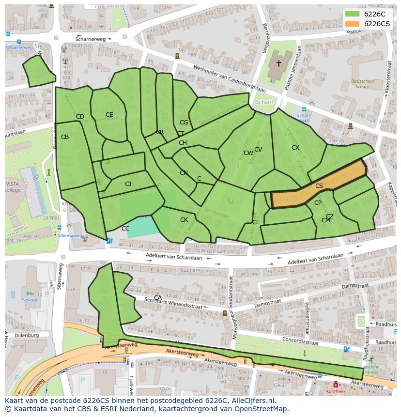 Afbeelding van het postcodegebied 6226 CS op de kaart.