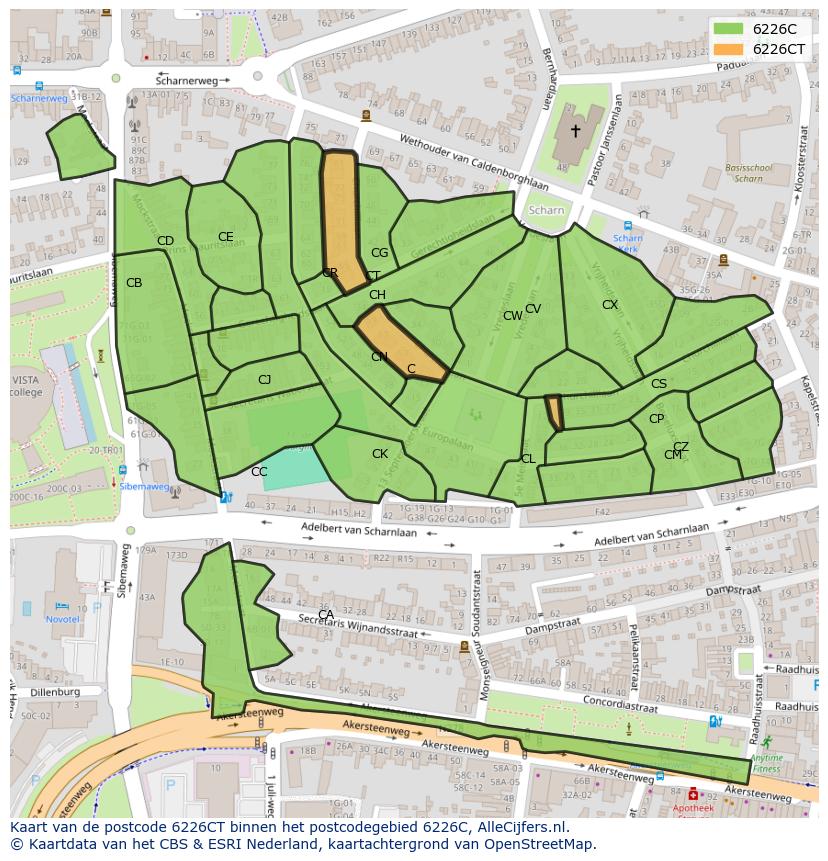 Afbeelding van het postcodegebied 6226 CT op de kaart.