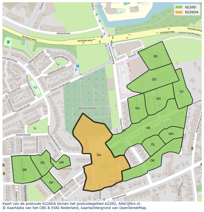 Afbeelding van het postcodegebied 6226 DA op de kaart.