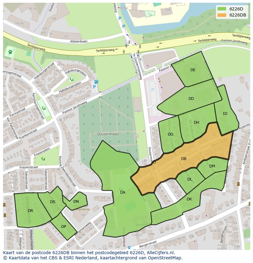 Afbeelding van het postcodegebied 6226 DB op de kaart.