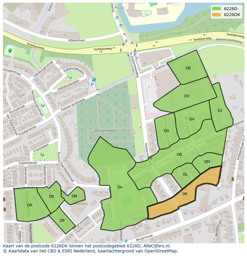 Afbeelding van het postcodegebied 6226 DK op de kaart.