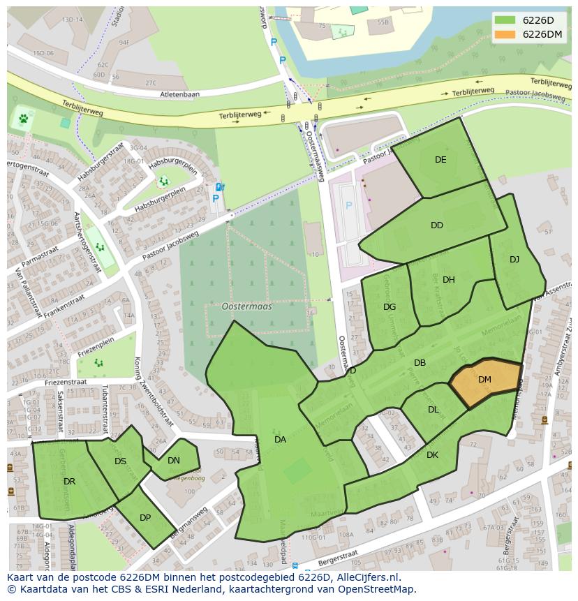 Afbeelding van het postcodegebied 6226 DM op de kaart.