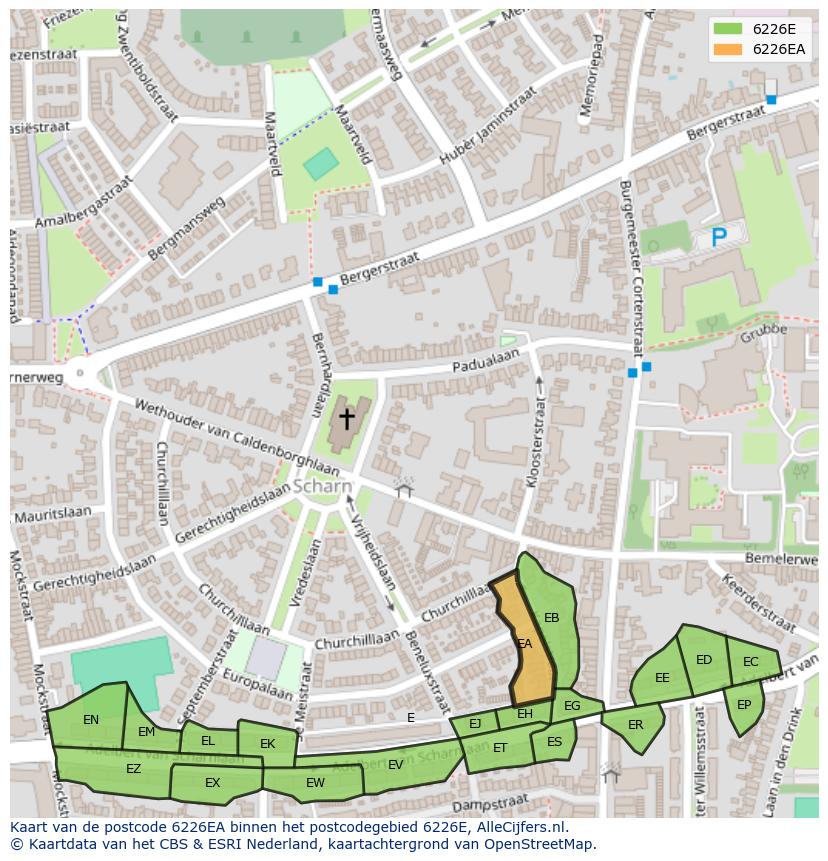 Afbeelding van het postcodegebied 6226 EA op de kaart.