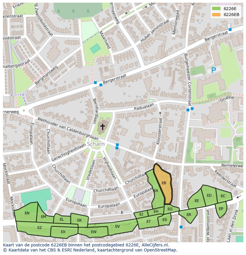 Afbeelding van het postcodegebied 6226 EB op de kaart.