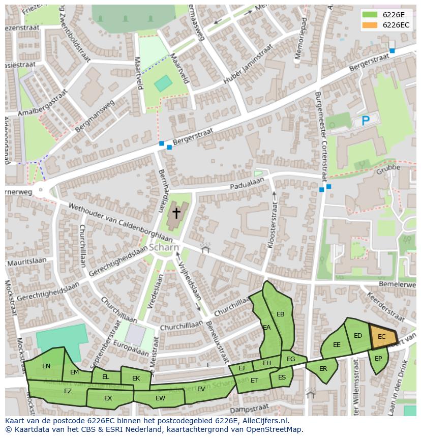 Afbeelding van het postcodegebied 6226 EC op de kaart.