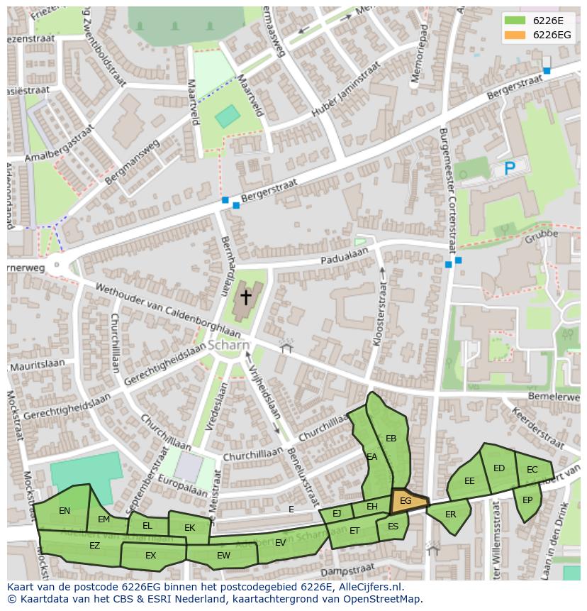 Afbeelding van het postcodegebied 6226 EG op de kaart.