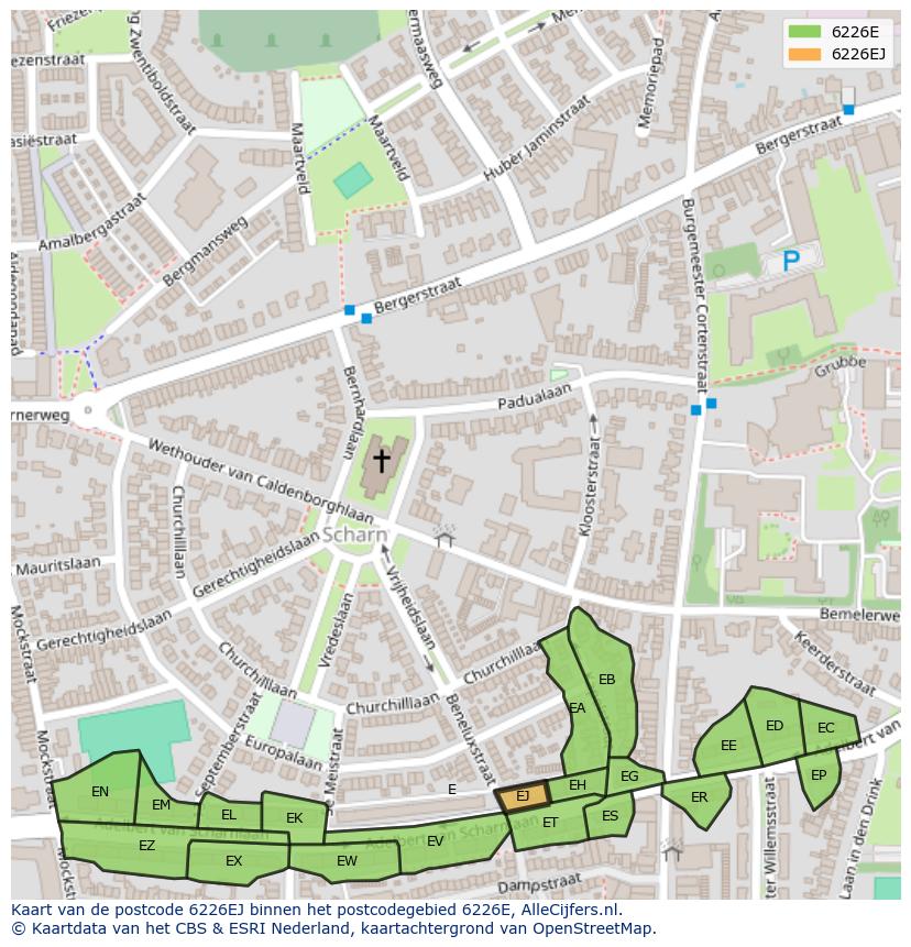 Afbeelding van het postcodegebied 6226 EJ op de kaart.