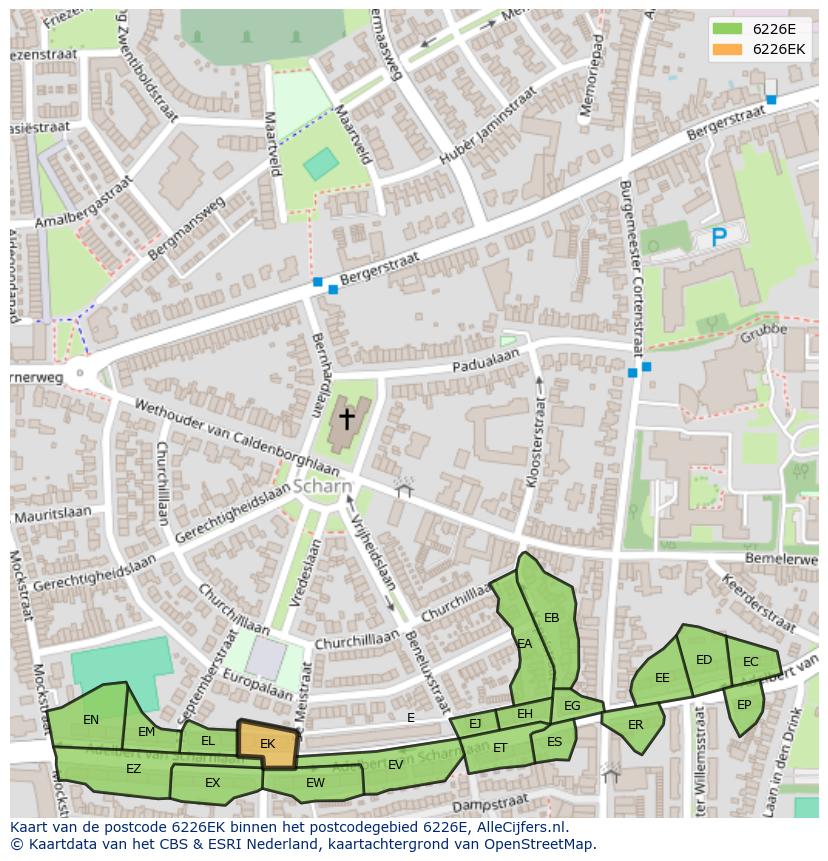 Afbeelding van het postcodegebied 6226 EK op de kaart.