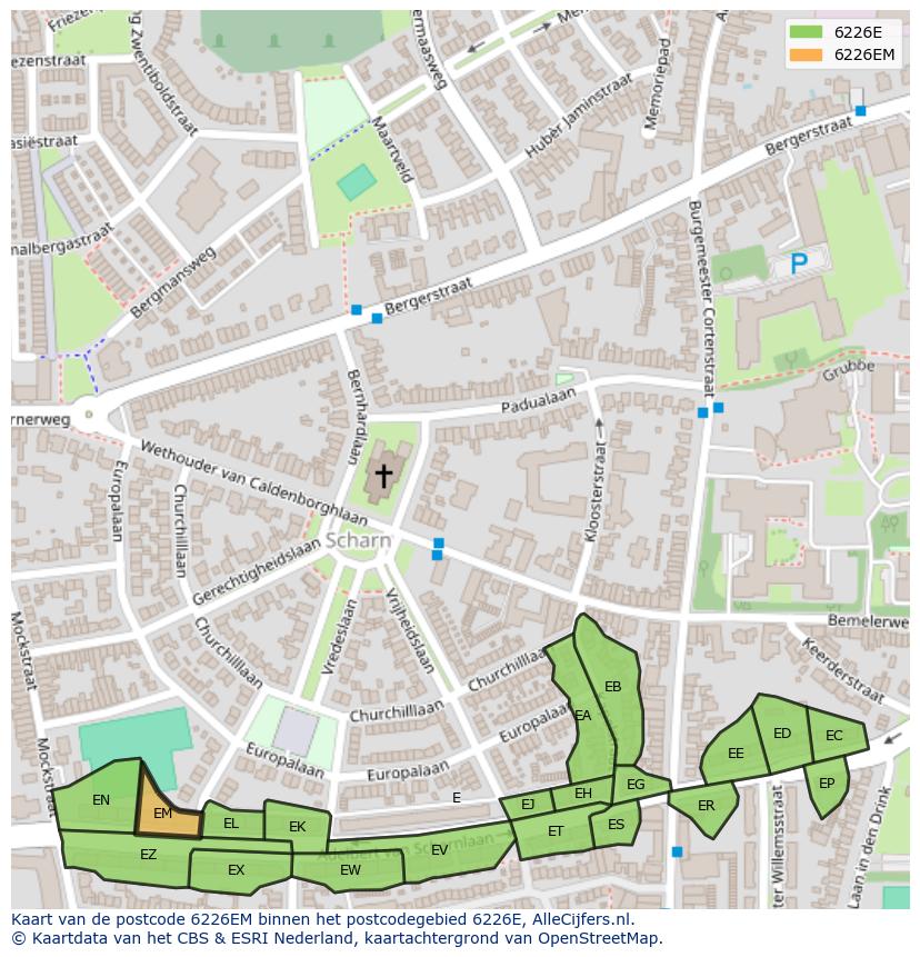Afbeelding van het postcodegebied 6226 EM op de kaart.