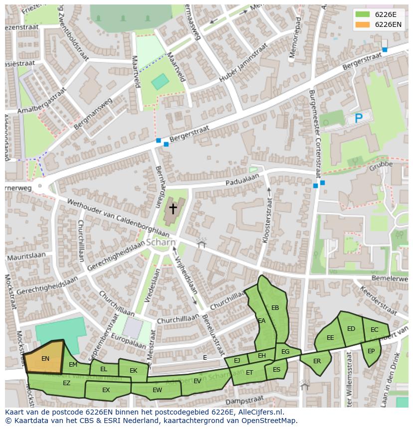 Afbeelding van het postcodegebied 6226 EN op de kaart.