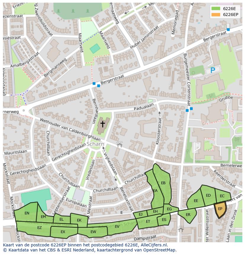 Afbeelding van het postcodegebied 6226 EP op de kaart.