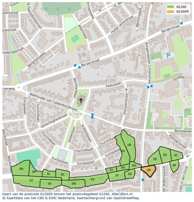 Afbeelding van het postcodegebied 6226 ER op de kaart.
