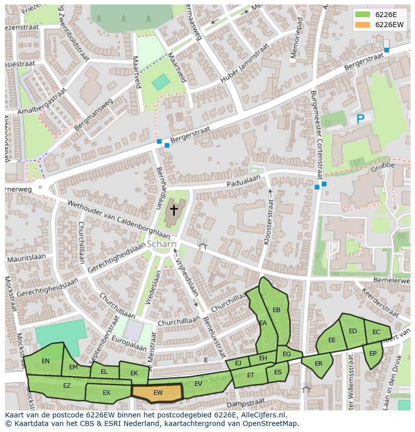 Afbeelding van het postcodegebied 6226 EW op de kaart.