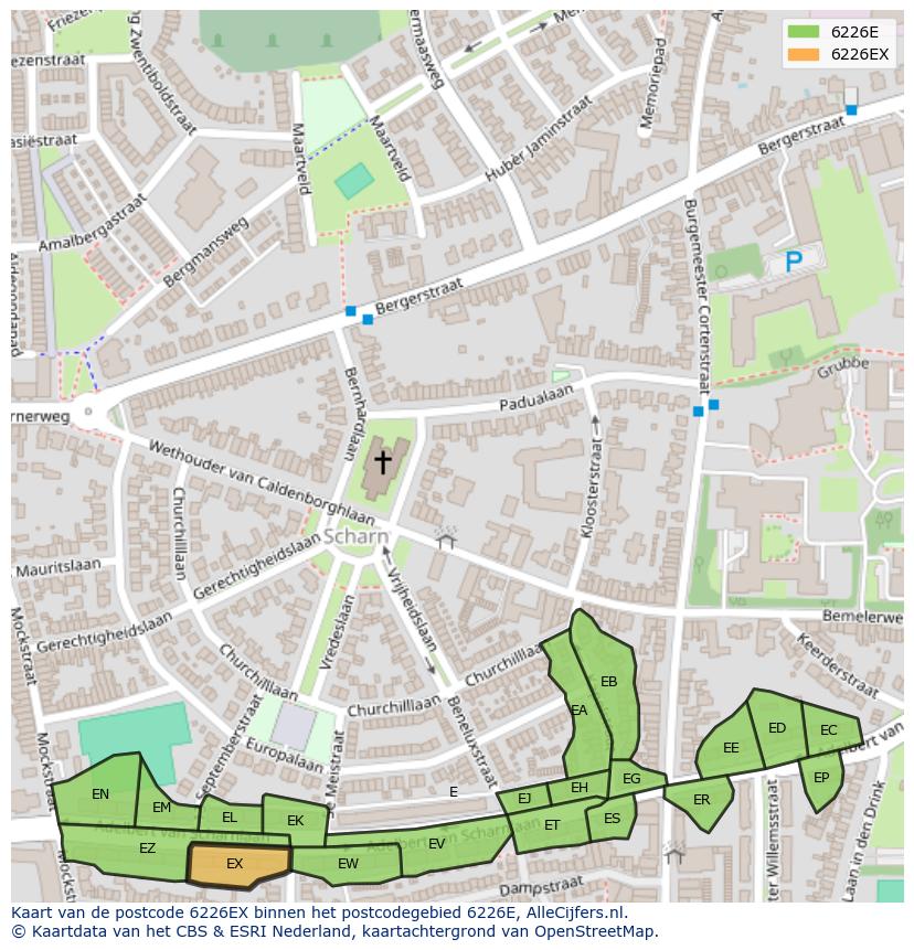 Afbeelding van het postcodegebied 6226 EX op de kaart.