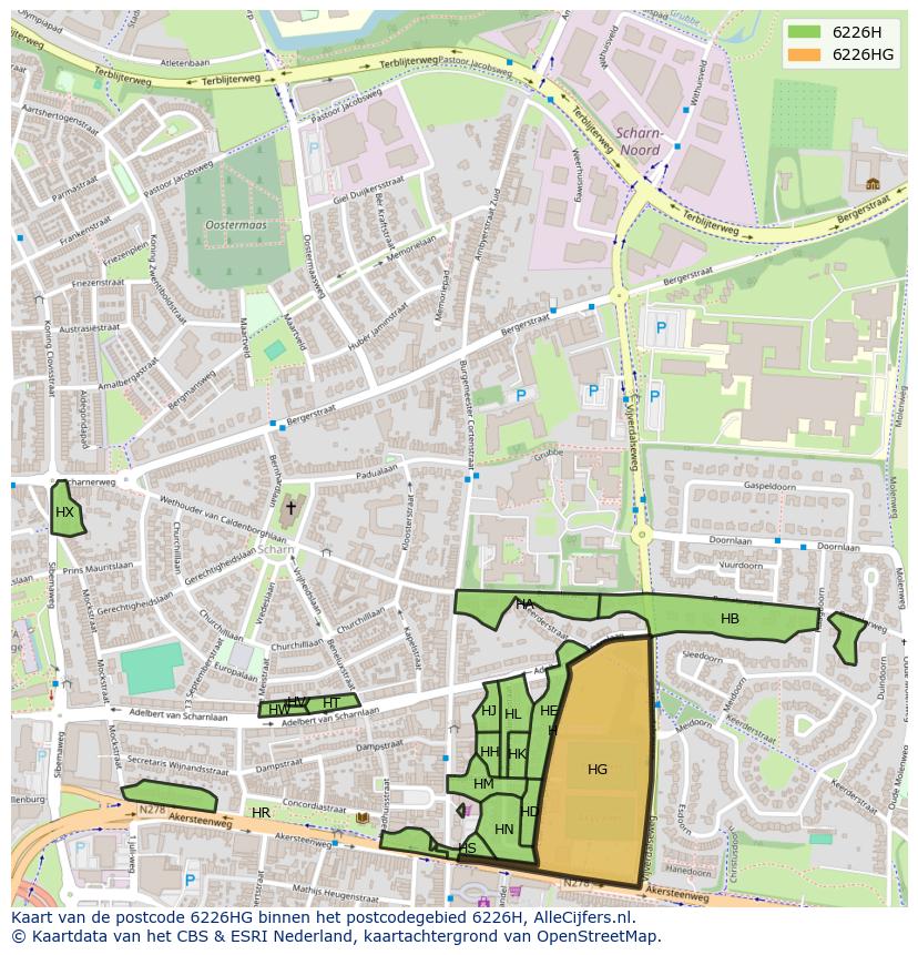 Afbeelding van het postcodegebied 6226 HG op de kaart.