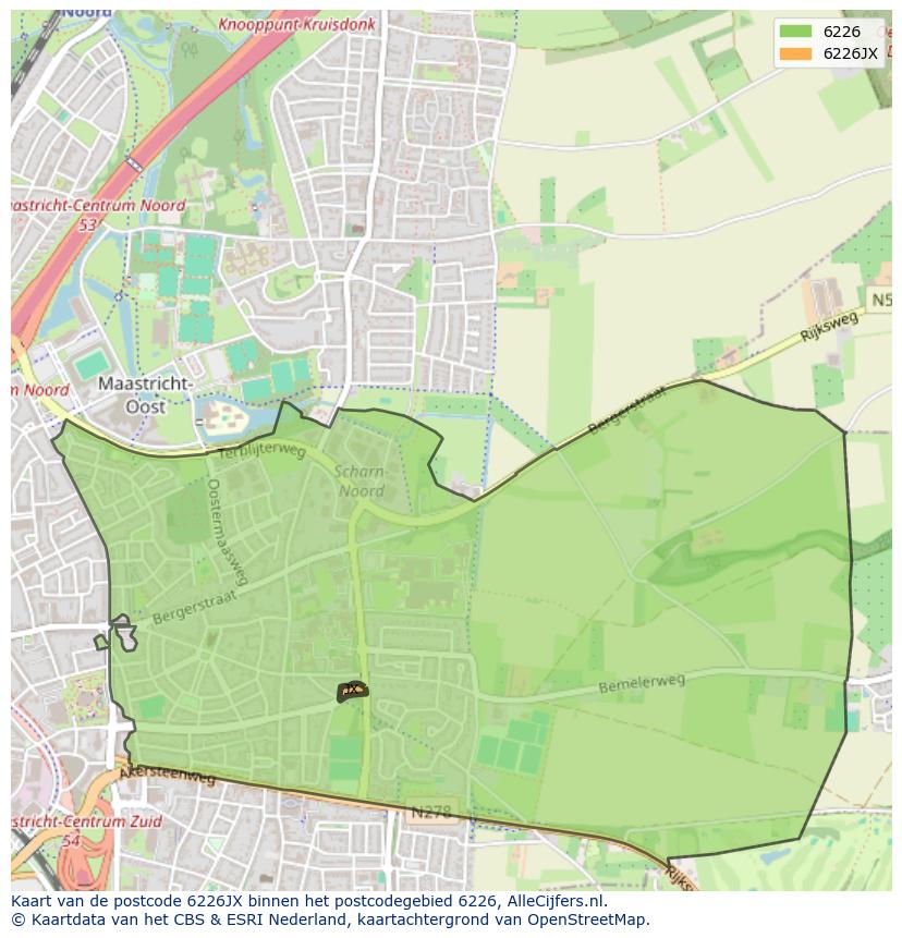 Afbeelding van het postcodegebied 6226 JX op de kaart.