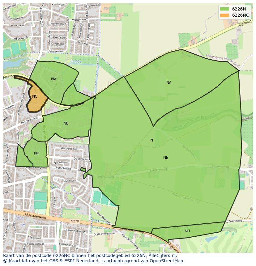 Afbeelding van het postcodegebied 6226 NC op de kaart.