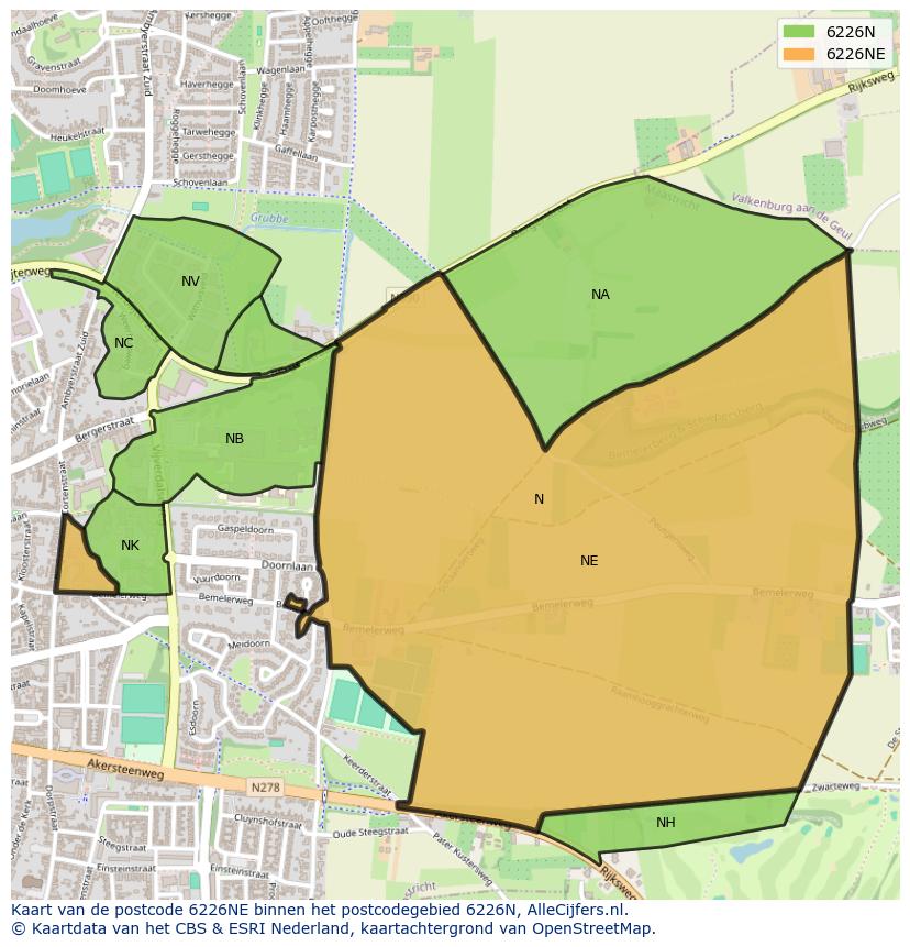 Afbeelding van het postcodegebied 6226 NE op de kaart.