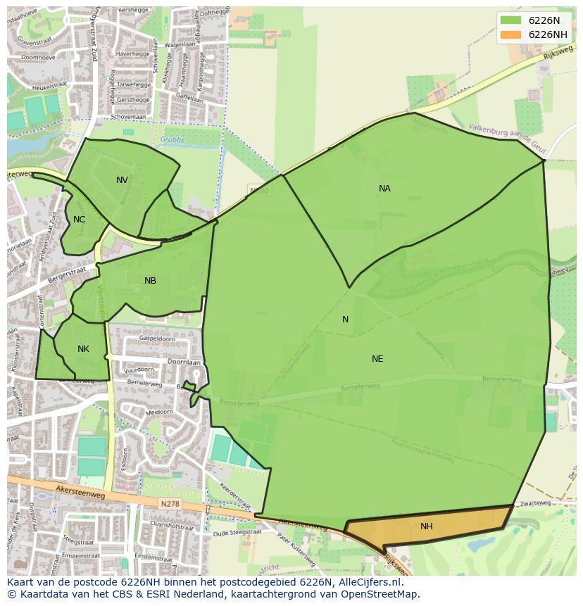 Afbeelding van het postcodegebied 6226 NH op de kaart.