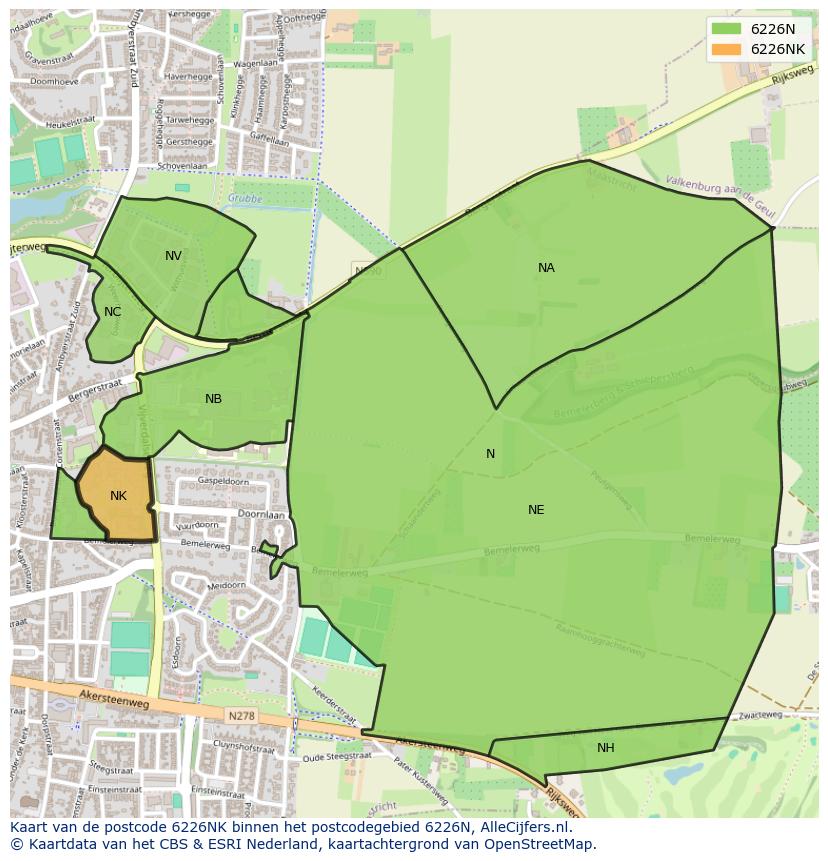 Afbeelding van het postcodegebied 6226 NK op de kaart.