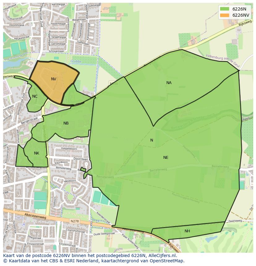 Afbeelding van het postcodegebied 6226 NV op de kaart.